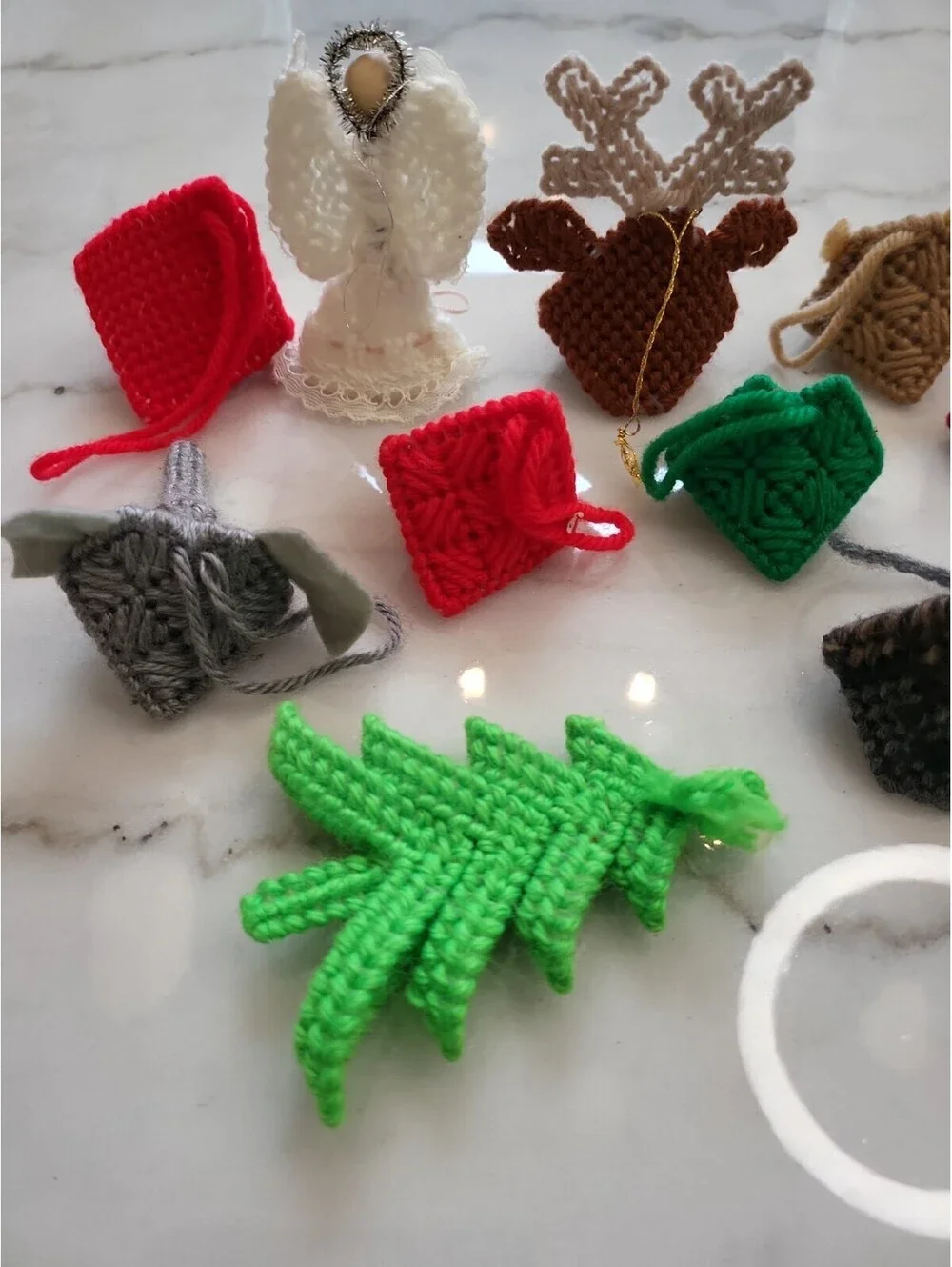 Vintage Plastic Canvas Needlepoint Christmas Ornaments Lot of 12 Circa 1980s
